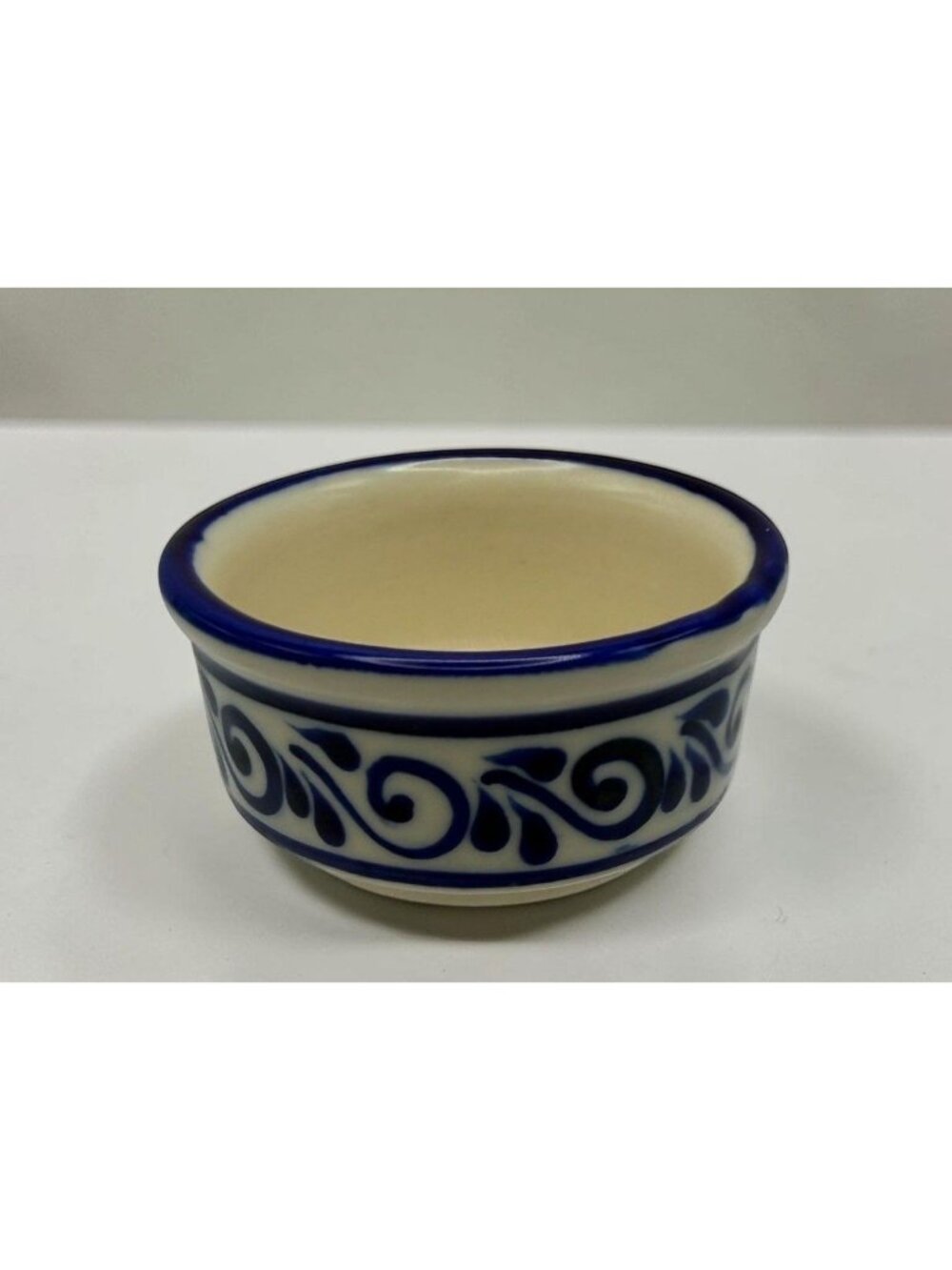 Vintage Mexican Pottery Trinket Dish Blue Floral Small Bowl Hand-Painted